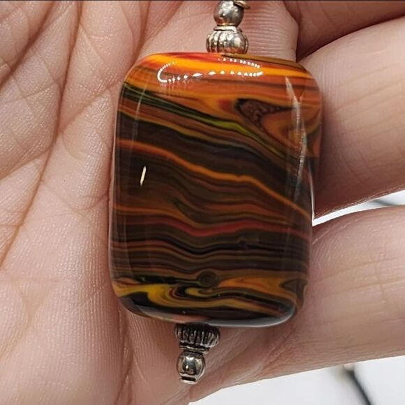 Polished Agate Pendant Necklace Corded Swirl 24" - Picture 2 of 10